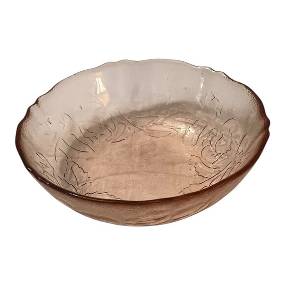 Arcoroc Rosaline Pink Glass Soup Salad Cereal Bowl Set Of 3 Frosted Floral Desig - Picture 5 of 5